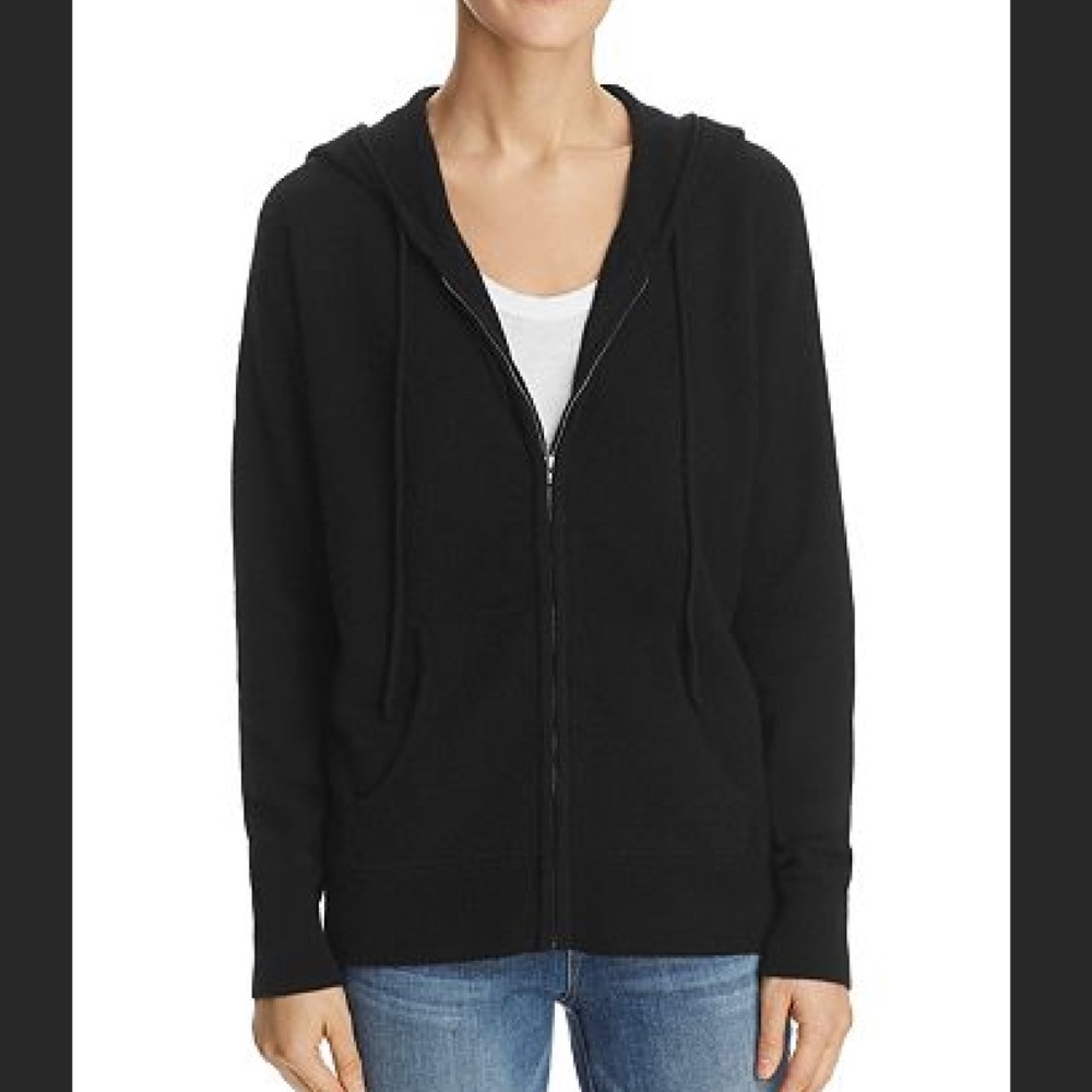 Bloomingdale's Black Zip-Up cashmere Hoodie Sweater